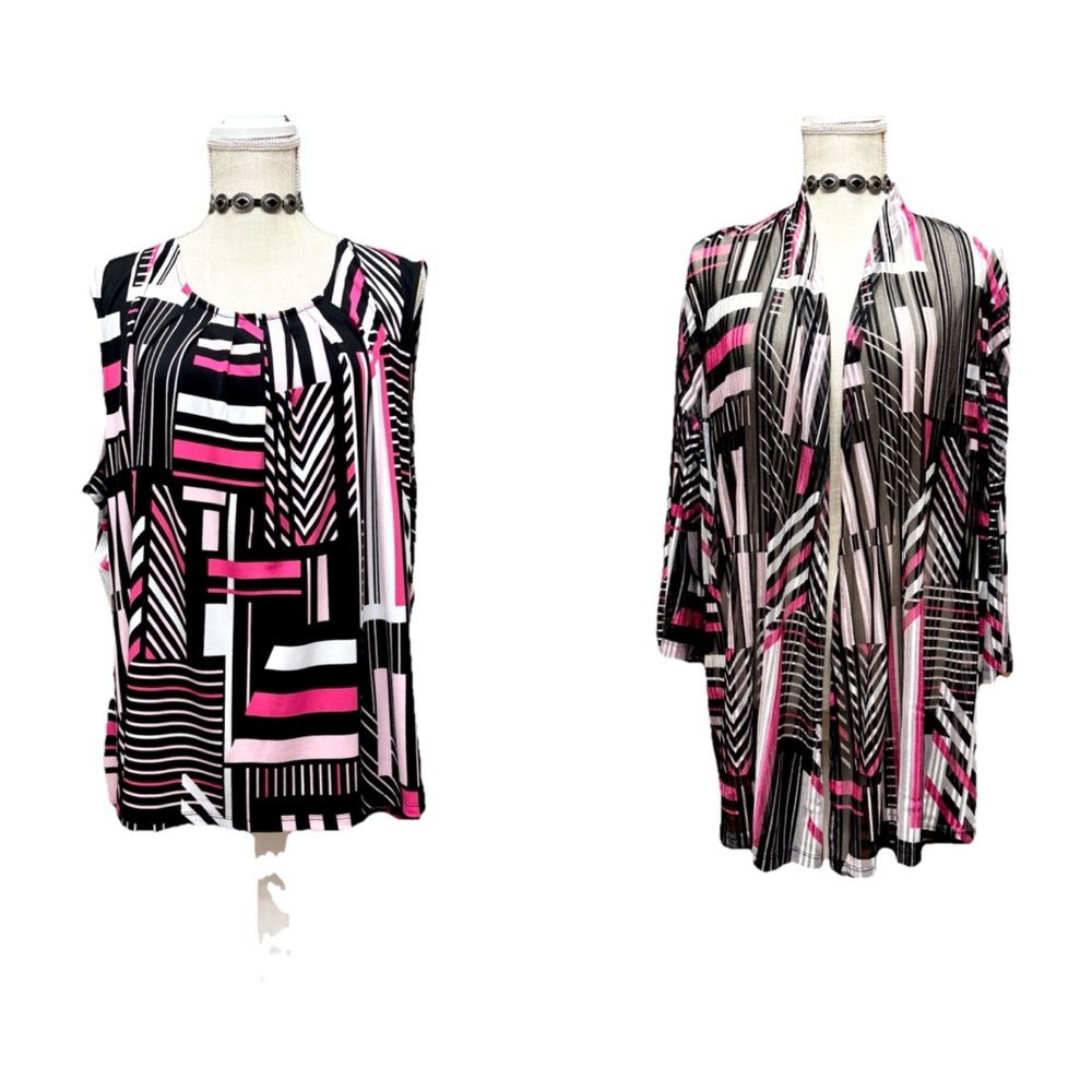 KASPER TWO PIECE SLINKY SLEEVELESS TOP + NET JACKET SET 3X WRINKLE FREE CAREER